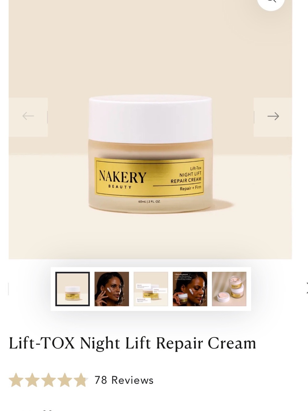 Nakery Beauty Lift-TOX Night Lift Repair Cream 2 oz NWT - Picture 5 of 5